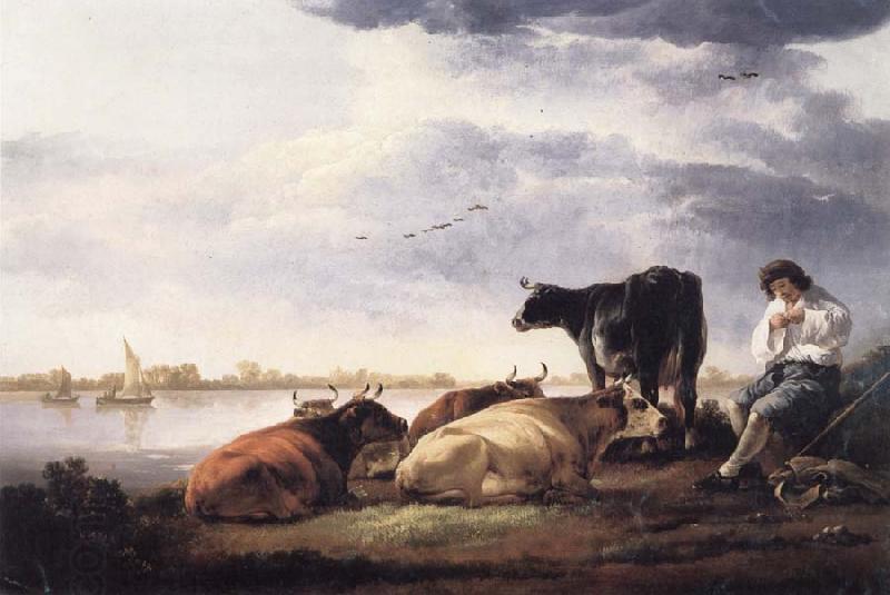 Aelbert Cuyp Cows and Herdsman by a River